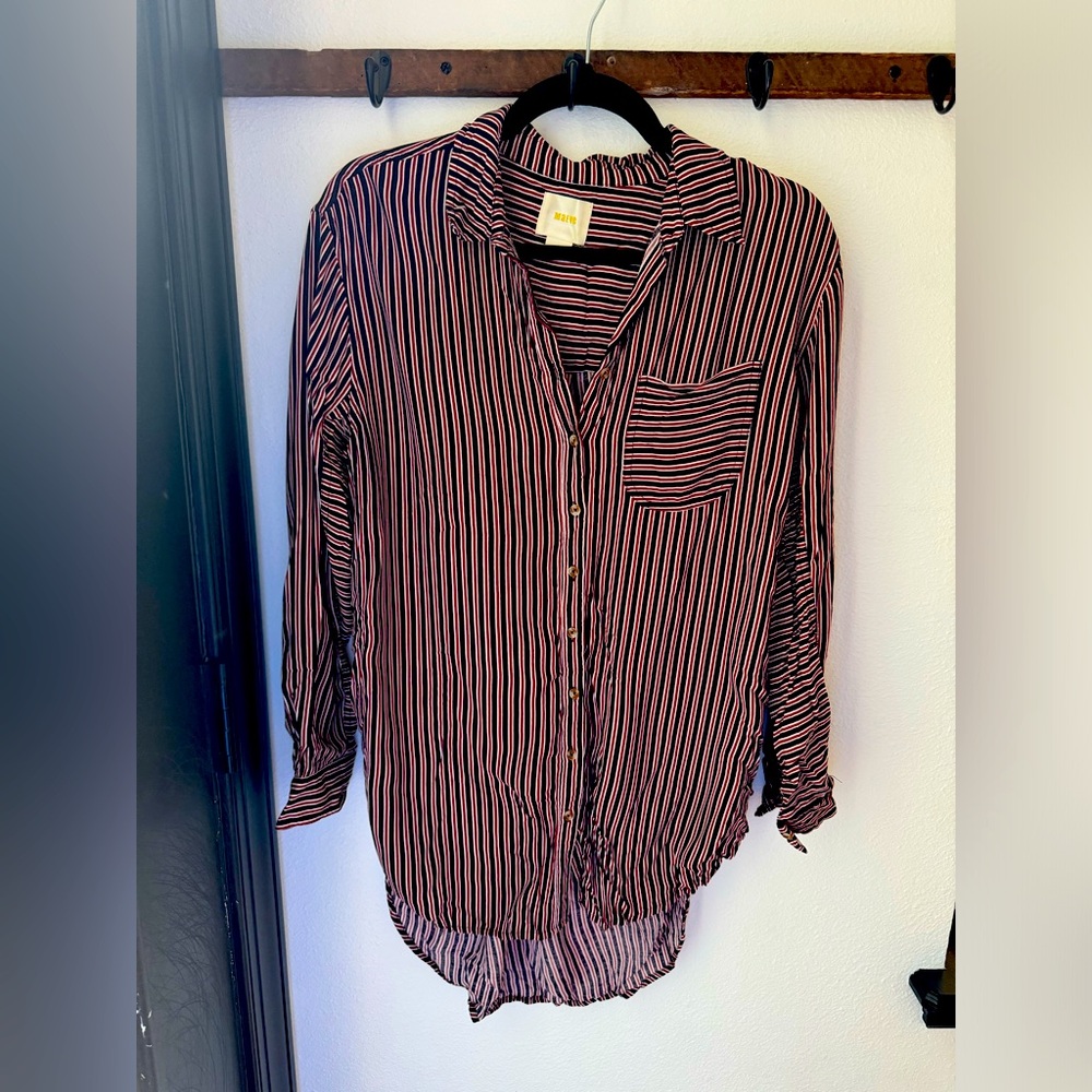 Anthropologie Maeve blue and red striped blouse